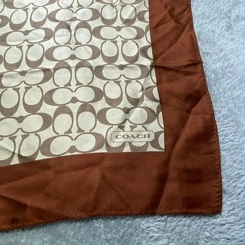 Coach Womens 21x21 Scarf Silk Signature C Logo Monogram Brown Tan Handkerchief